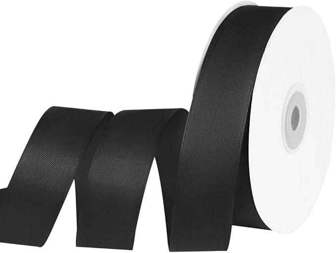 1" x 50 Yards Satin Ribbon - Black Silk Ribbon with Spool - Ideal for Gift Wrapping, Floral Bouquets, Crafts, Wedding Party Decorations, Christmas and Sewing Projects