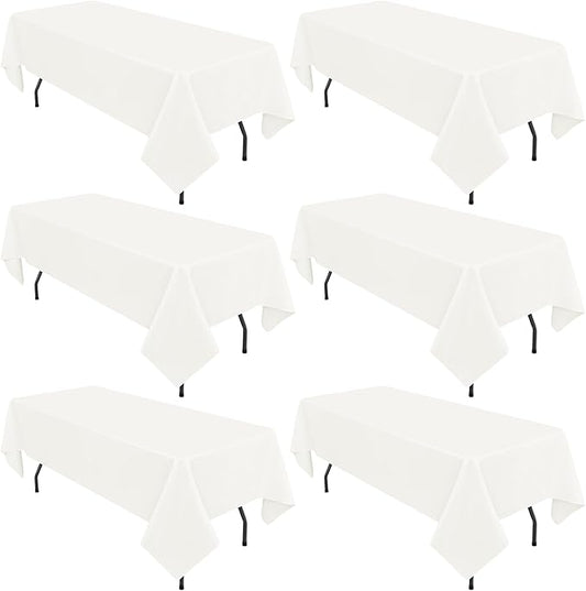 6 Pack Ivory Tablecloths for 8ft Rectangle Tables 60 x 126 Inch - Polyester Table Cover Stain and Wrinkle Resistant Washable Fabric Table Clothes for Wedding Party Banquet Reception Restaurant