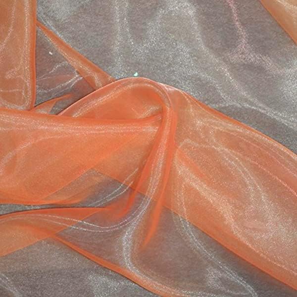 VDS Light Orange Organza Fabric, 10 Yards Continuous, 45” Wide, Wedding Party Decoration Iridescent Crystal Sheer Shiny Organza Tulle Bridal Dress DIY Crafts Costume Sewing Backdrop Arch Cloth