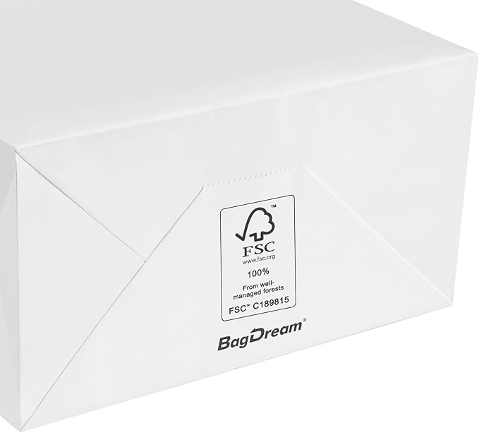 BagDream Paper Shopping Bags 10x5x13 100Pcs White Kraft Gift Bags with Handles Bulk, for Shopping, Merchandise, Retail, Party Favor, Gifts, Take-out, Recyclable Paper Sacks