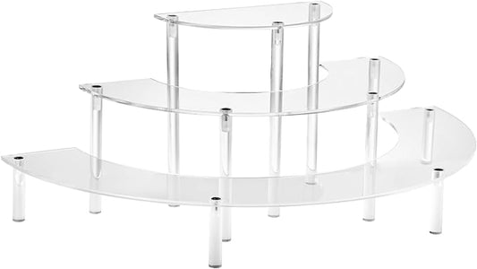 Acrylic Display Riser - 3 Tier Clear Cupcake Stand, Perfume Organizer, Half Moon Dessert Stand, Shelf for Food, Amiibo Funko POP Figure Display