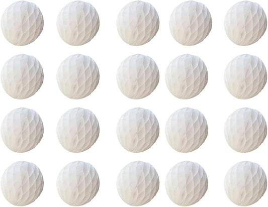 20pcs Honeycomb Flower Balls - Party Decor, Tissue Paper Pom Poms (6inch, White)