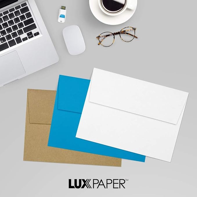 LUXPaper A7 Invitation Envelopes | Peel & Press | 5 1/4" x 7 1/4" | Brilliant White | 80lb. Text | 100% Cotton | 50 Qty