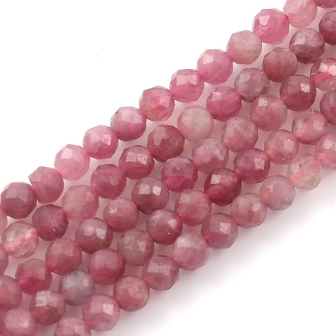 Song Xi 120pcs 3mm Natural Pink Tourmaline Gemstone Beads Faceted Round Loose Stone Beads for Jewelry Making