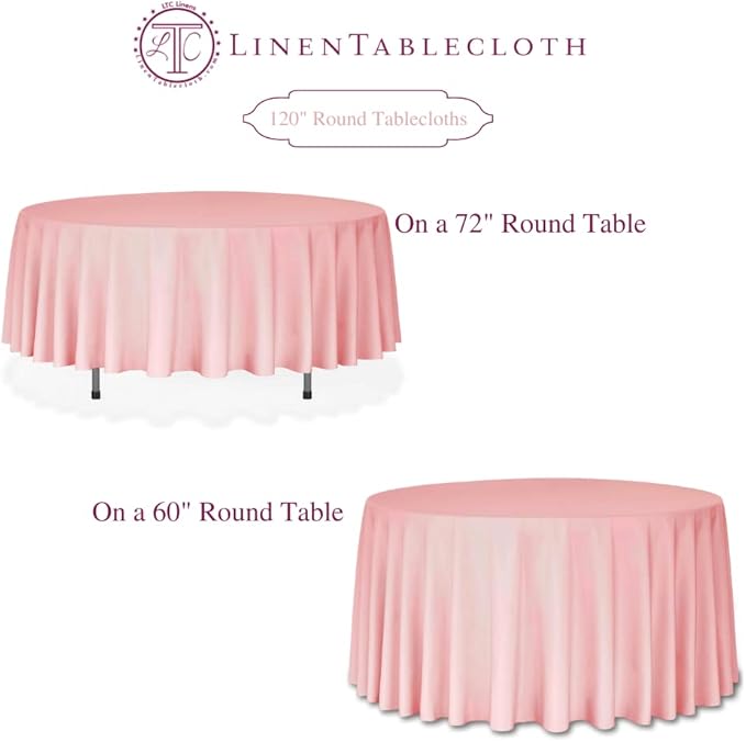 LTC LINENS 5 Pack 120 Inch Round Tablecloth Orange - Bulk for 60 Inch Round Table Floor Length - Washable, Wrinkle Resistant Polyester Fabric Cloth for Party