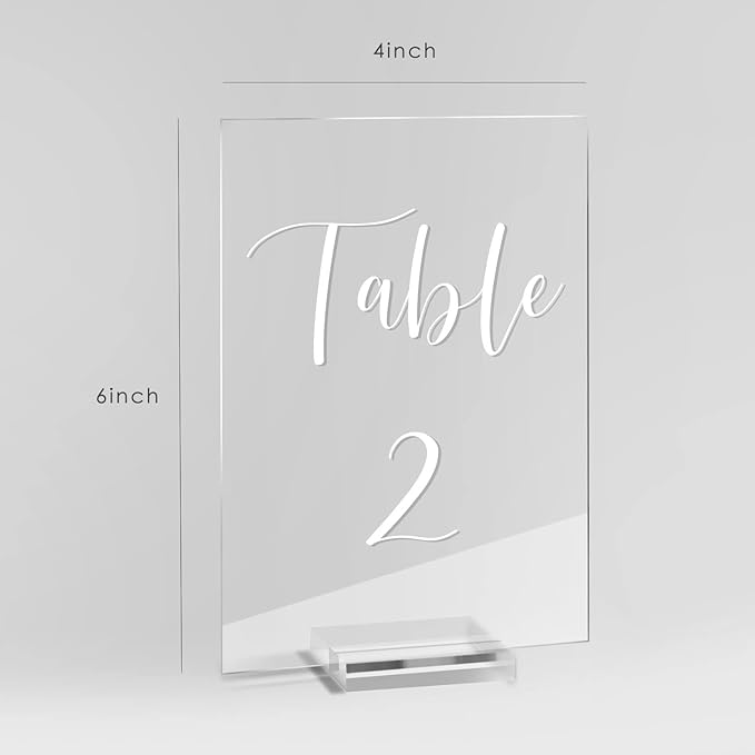 UNIQOOO Acrylic Wedding Table Numbers 1-40 with Stands | 4x6 inch Printed Calligraphy, Clear Table Number Signs and Holders | Perfect for Wedding Reception, Centerpiece Decoration, Event, Party