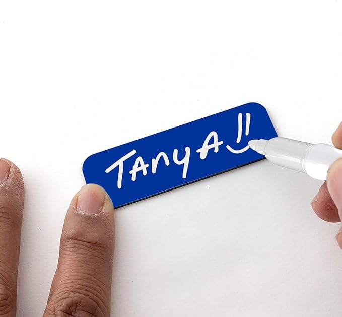 Name Tag/Badge Blanks - 50 Pack - 1" X 3" (Blue) Round Corners, Magnetic Backing