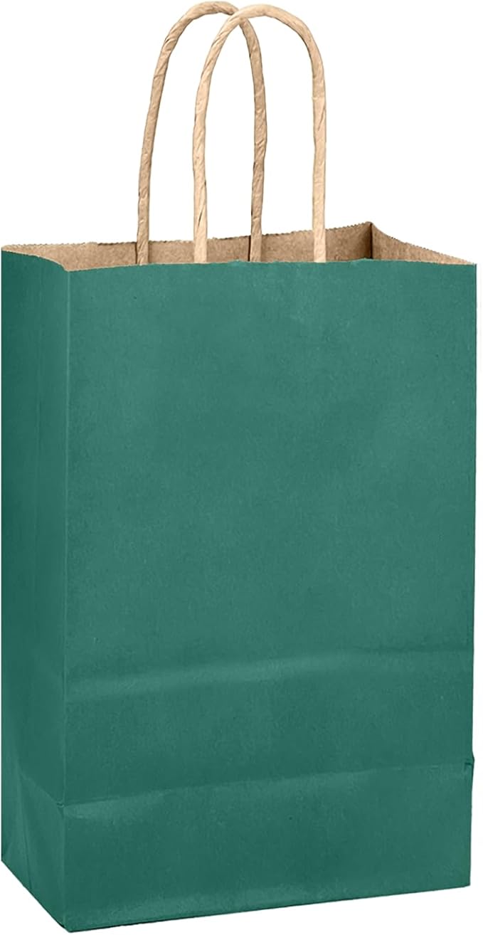 qiqee Peacock Green Gift Bag with Handles Bulk 24Pcs Paper Bags -8.3"x6"x3. 15" Party Favor Bags - Solid Color