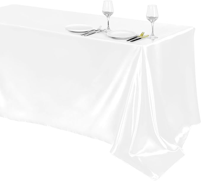 TURSTIN 1 Pack White Satin Tablecloth 102 x 58 Inch Overlay Satin Table Cover Rectangle Bright Silk Tablecloth Smooth Fabric Table Decoration for Wedding Banquet Party Events