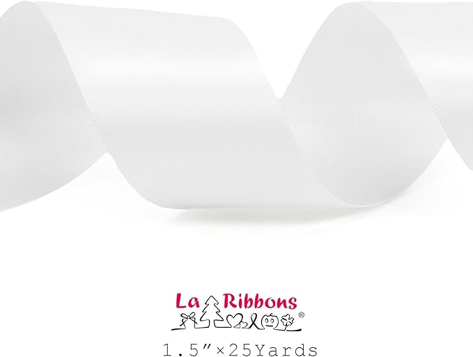 LaRibbons White Ribbon 1 1/2 Inch 25 Yards Double Faced White Silk Ribbon for Flower Bouquet Crafts Gift Wrapping Wedding Party Decoration