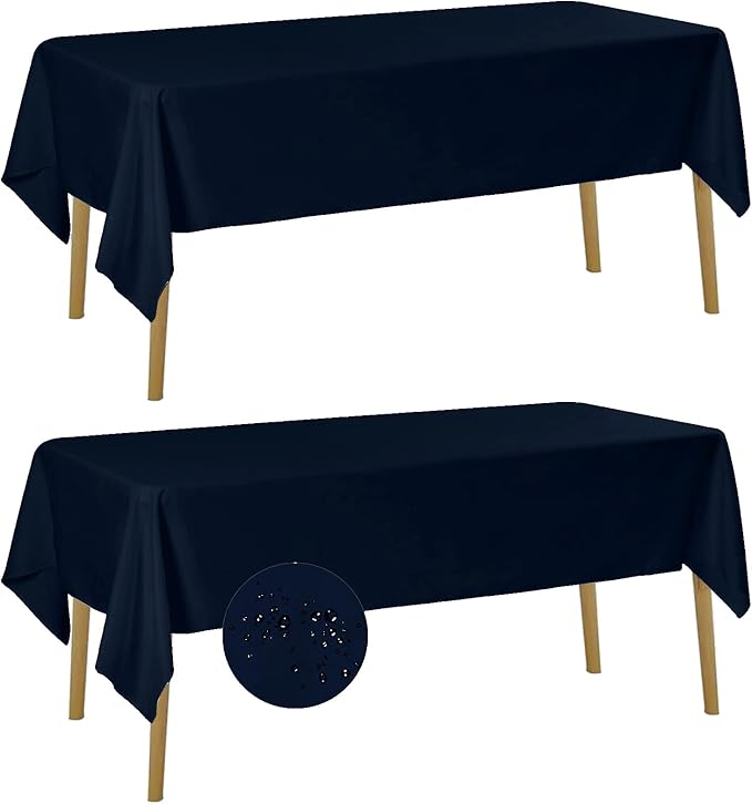 Fokitut 2 Pack Waterproof Rectangle Tablecloth, 60x84 Inch, Stain Resistant and Wrinkle Polyester Table Cloth, Fabric Table Cover for Kitchen Dining, Wedding, Party, Holiday Dinner-Navy