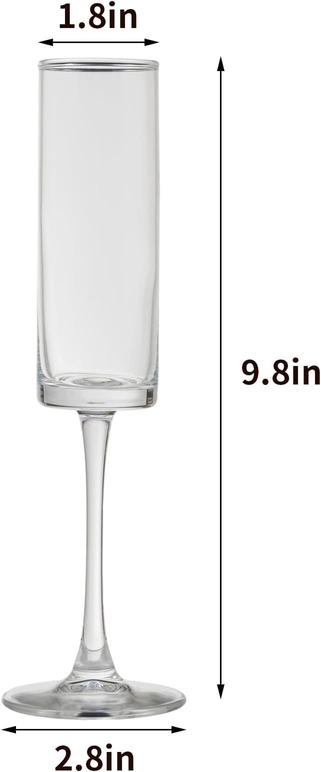 12 Pieces Clear Champagne Flutes 6 OZ Straight Sided Wine Glasses Champagne Long Stem Drinking Colored Glasses,Set of 12 Hand Blown Champagne Flutes Goblets for Wedding Cocktail Cups,Cava, Prosecco