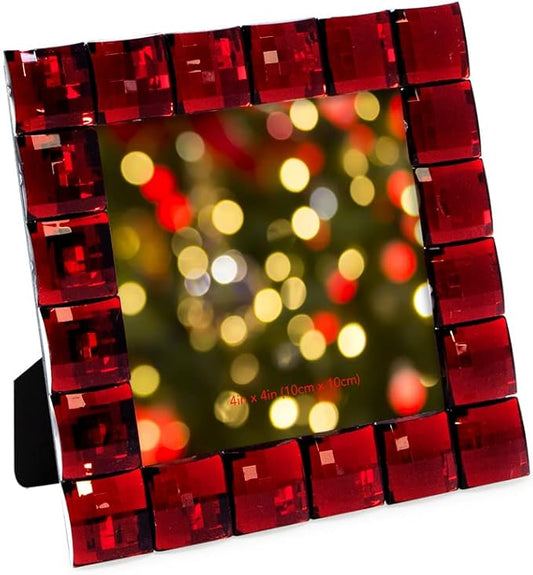 Isaac Jacobs Decorative Sparkling Jewel Picture Frame, Photo Display & Home Décor (4x4, Dark Red)