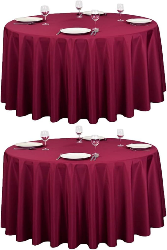 LTC LINENS 2 Pack 120 Inch Round Tablecloth Burgundy - Great for 60 Inch Round Table Floor Length - Washable, Wrinkle Resistant Polyester Fabric Cloth for Parties