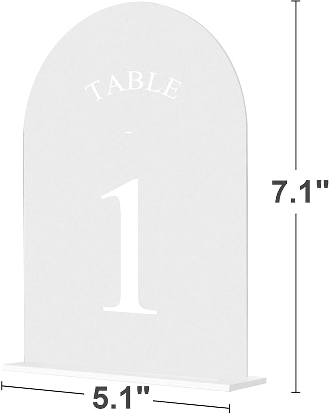 JOYIT Frosted Arch Wedding Table Numbers 1-50 with Stands – 5" X 7" Acrylic Sign Table Number Holders, Perfect for Wedding Receptions, Parties, Anniversaries, and Events