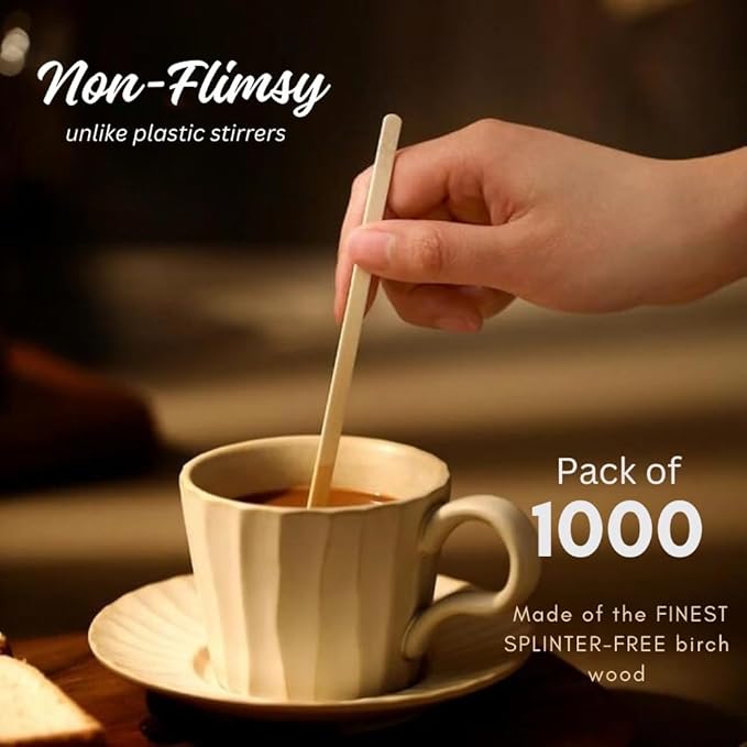 Wooden Stir Sticks, 5.5-inch Large Birchwood Stirrers, 1000 Disposable Swizzle Sticks for Coffee & Drinks