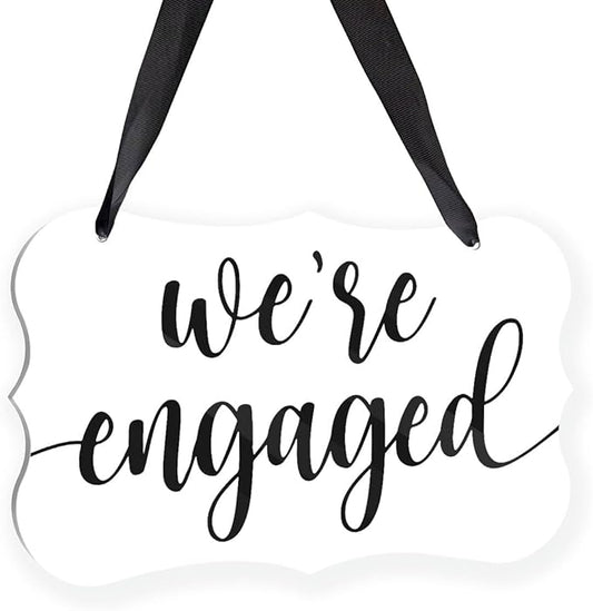 Acrylic Wedding Sign, Ring Bearer Sign, We're Engaged Decorations, for Rustic Wedding Decor Signs, Acrylic Hanging Signs With Ribbon for Chairs Weddings Reception Decorations and Event Party (White)