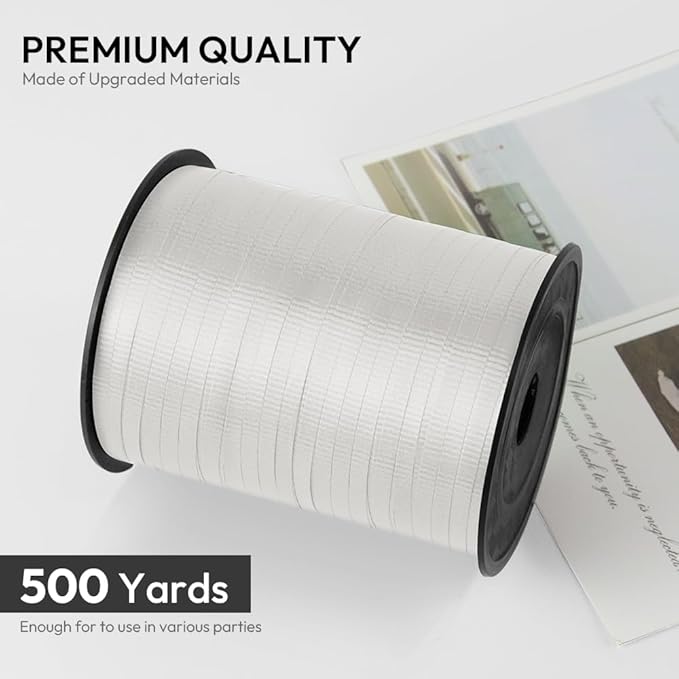 KMER LIFE White Crimped Curling Ribbon, 1/5" Wide x 500 Yards Christmas Curling Ribbons for Gift Wrapping, Party Decoration, Balloon String, Crafting, Balloon Ribbons for Florist Flower (1 Roll)