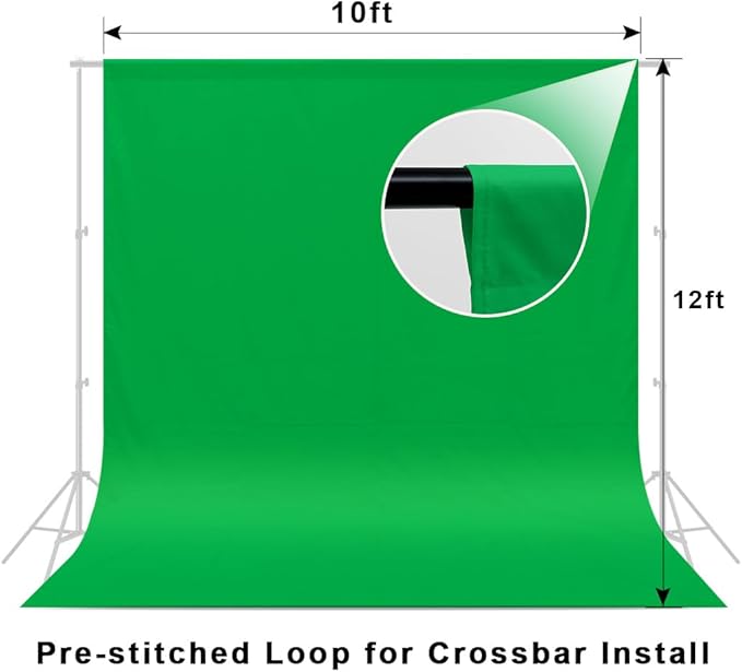 10X12ft Green Screen Backdrop for Photography, LCUIRC Chromakey Polyester Collapsible Greenscreen Background for Streaming, Photography, Zoom Meeting, Video Editing, Podcasting
