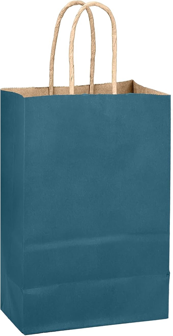 qiqee Classic Blue Gift Bag with Handles Bulk 24Pcs Paper Bags -8.3"x6"x3. 15" Party Favor Bags - Solid Color