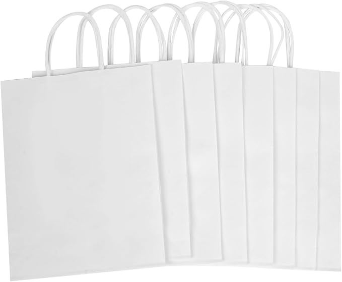 40 PCS White Kraft Paper Bags With Handles 8.3x5.9x3.2 Inch Bulk Gift Bags For Birthdays,Weddings,Baby Showers,Party Favor,Goodie Bags,Retail bag(Small,White)