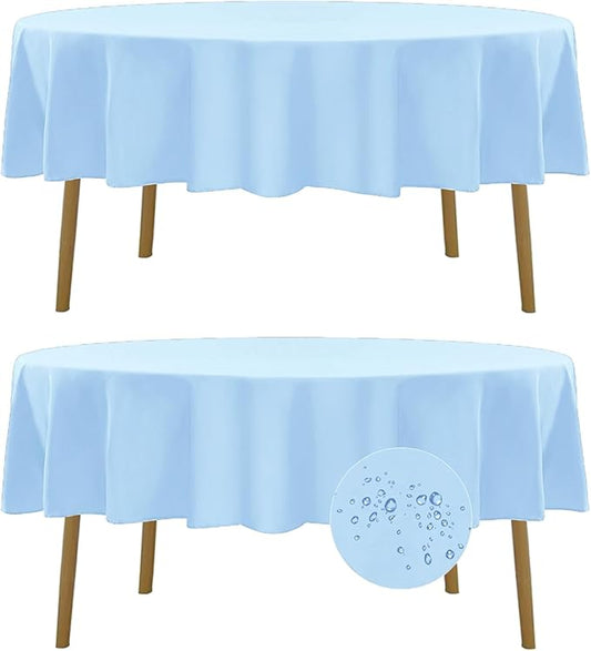 Fokitut 2 Pack Waterproof Round Tablecloth, 90 Inch, Stain Resistant and Wrinkle Polyester Table Cloth, Fabric Table Cover for Kitchen Dining, Wedding, Party, Holiday Dinner-Blue Mist