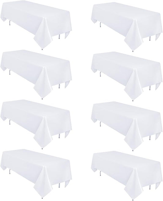 8 Pack White Table Cloth 60 x 102 Inch Rectangular Tablecloths for 6 Foot Rectangle Tables, Wrinkle Resistant White Tablecloth Washable Polyester Fabric Table Covers for Party Wedding Banquet