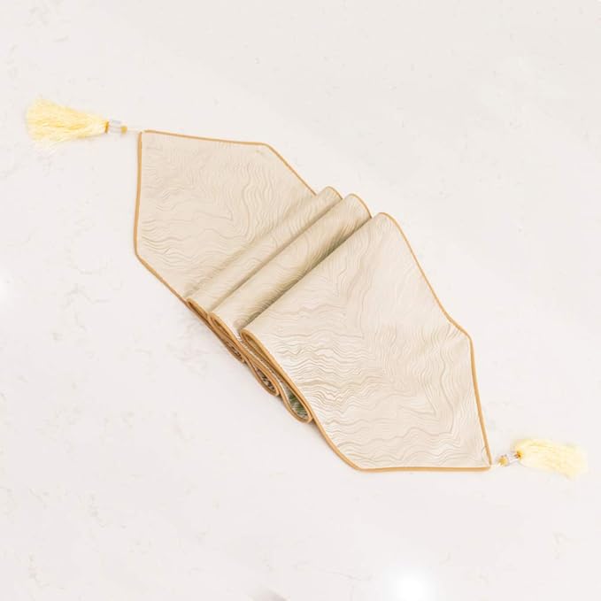 Avigers 12 x 72 Inch Decorative Luxury Abstract Striped Beige Table Runners with Tassels for Home Living Room Bedroom Art Decor Wedding