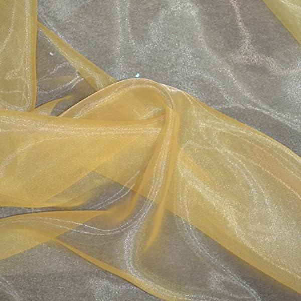 VDS Gold Organza Fabric, 45 Yards Continuous, 45” Wide, Wedding Party Decoration Iridescent Crystal Sheer Shiny Organza Tulle Bridal Dress DIY Crafts Costume Sewing Backdrop Arch Cloth