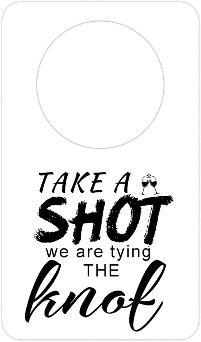 Take a Shot We are Tying (Or Tied) The Knot Tags with Hanging Hole Rectangle Kraft Paper Card Decorative Knot Tags for Engagement Party Wedding Decor, Bridal Party Gifts (Rectangular White)