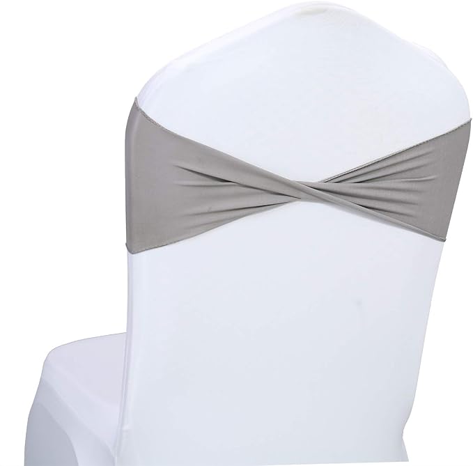 VDS Pack of 10 PCS | Silver Grey | Spandex Chair Sashes Bows Without Buckle | Stretch Elastic Banquet Universal Folding Chair Band Tie with for Wedding Party Conference Celebration Event Decoration