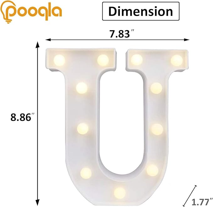 Pooqla LED Marquee Letter Lights, Warm White and Cool White Decorative Lighted Letters, Light Up Alphabet Letters for Boys Girls, Party, Wedding, Bar, Night Light, Birthday Decoration, Letter U