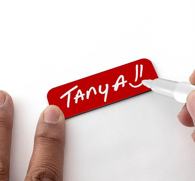 Name Tag/Badge Blanks - 100 Pack - 1" X 3" (Red) Round Corners, Magnetic Backing