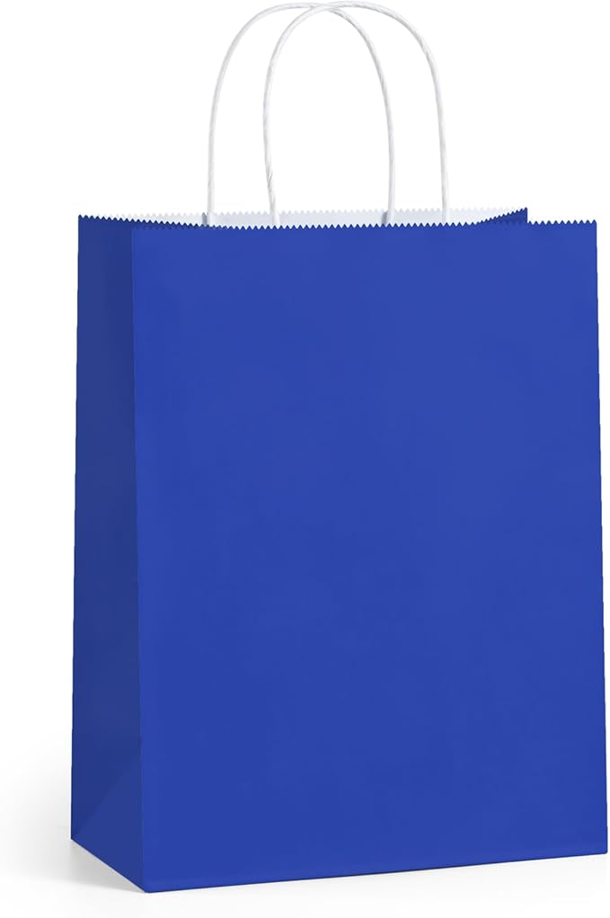 BagDream 8x4.25x10.5 Inch 100Pcs Royal Blue Gift Bags Medium Size, Kraft Paper Bags with Handles Bulk for Wedding, Party Favors, Business, Retail, Grocery Paper Sacks