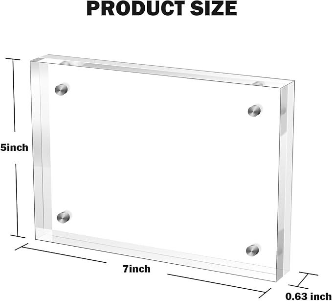 5×7 Inches Acrylic Picture Frame，Clear Magnetic Picture Frame for Wedding，Double Sided Frameless Photo Frame for Desktop Free Standing,Display Stand Photo Frame
