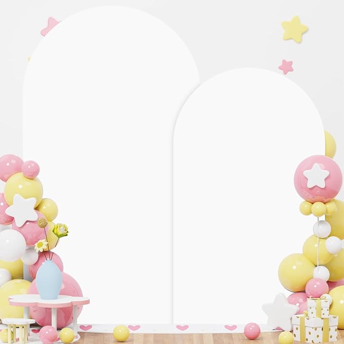 Metal Arch Backdrop Stand Set of 2 with Cover 6FT 7.2FT White Spandex Arch Backdrop Covers for Gold Wedding Arch Stand Arch Stand Covers for Birthday Party Baby Shower Birdal Shower Decorations