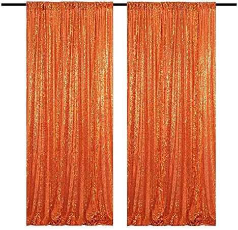 Orange Sequin Curtains 4FTx8FT 2 Panels Sparkle Backdrop Curtain Glitter Background Drape for Weddings Showers Parties Birthday Thanksgiving Fall Photography