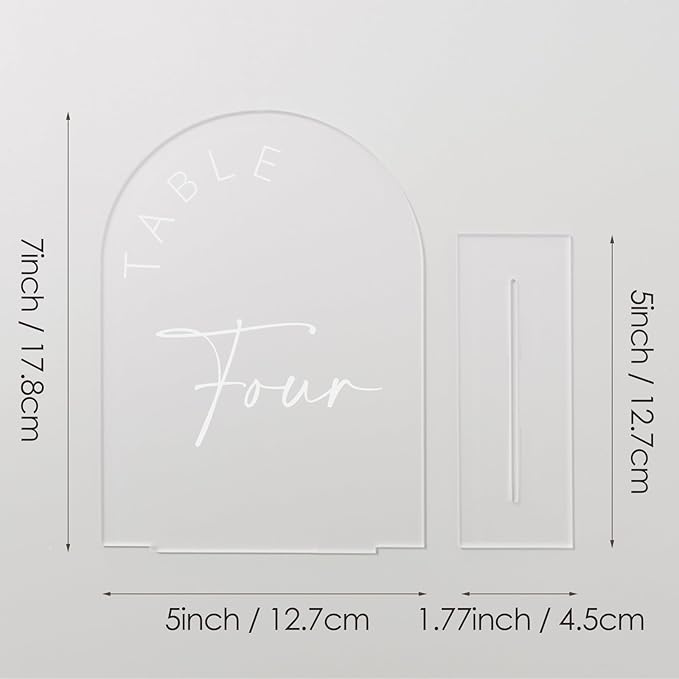 JINMURY Frosted Arch Wedding Table Numbers 1-10 with Stands, 5x7 Inch Frosted Arch Acrylic Sign with White Letters, Arched Acrylic Table Numbers for Wedding Reception
