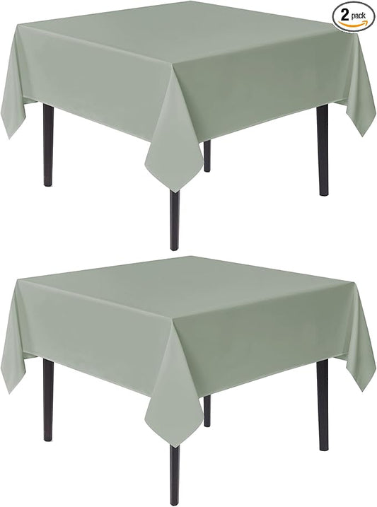 sancua Square Tablecloths 70x70 Inch, 2 Pack - Sage Green Fabric Table Cloth for Square or Round Tables, Washable Polyester Table Cover for Outdoor Party, Birthday, Decorative Display Tables