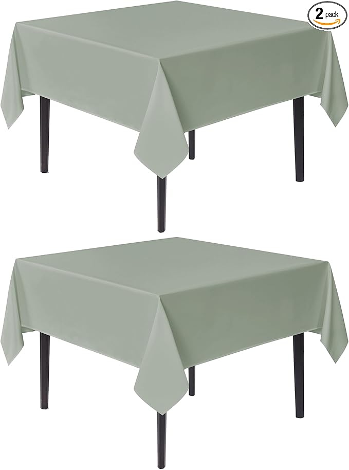 sancua Square Tablecloths 85x85 Inch, 2 Pack - Sage Green Fabric Table Cloth for Square or Round Tables, Washable Polyester Table Cover for Outdoor Party, Birthday, Buffet, Resturant