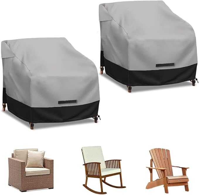 Patio Swivel Chair Cover Waterproof 2 Pack, 600D Heavy Duty Outdoor Furniture Covers for Universal Lawn/Deck/Garden/Backyard Fits up 35" W*38" D*31" H, Gray/Black