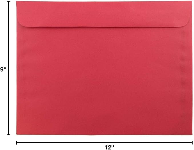 JAM PAPER 9 x 12 Booklet Colored Recycled Envelopes - Red Recycled - 25/Pack