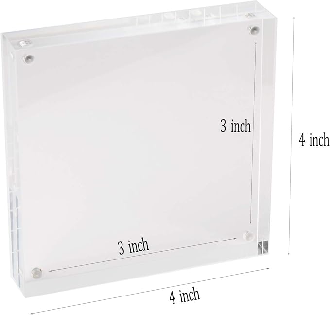 Meetu Acrylic 4x4 Picture Frame Clear Two Sided Desk Photo Frame Magnetic Frame Inner Size 3x3 with Gift Pack for Display Family Pictures Baby Photos Friends Pictures or Pet Dog Picture（2 Pack）