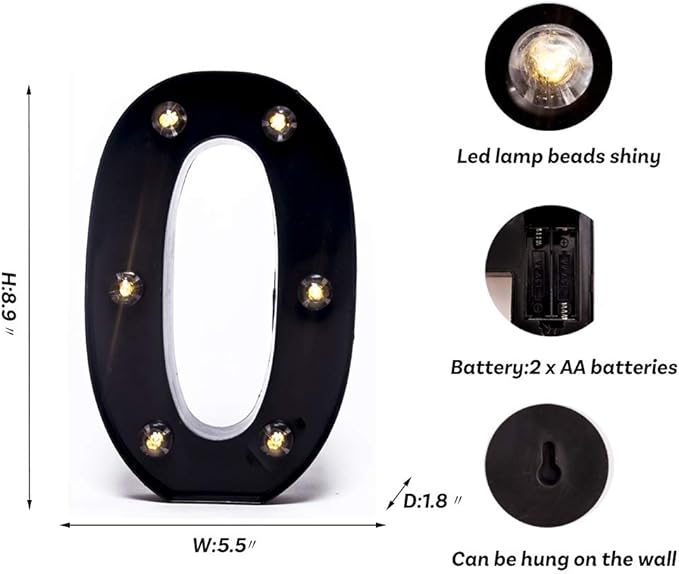 Foaky Black Light Up Numbers,Black and Gold Party Decorations,Marquee Numbers,Black Room Decor,Black and Gold Party Decorations Night Light Wedding Birthday Party Lamp Home Bar Decoration