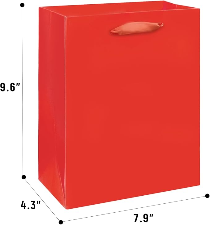 Gcardist Red Gift Bags with Tissue Paper for Wedding, Birthday, Party Supplies-7.9"x4.3"x9.6" Medium Size Cardboard Gift Bags（5pcs Bags +10pcs Tissue Paper ）