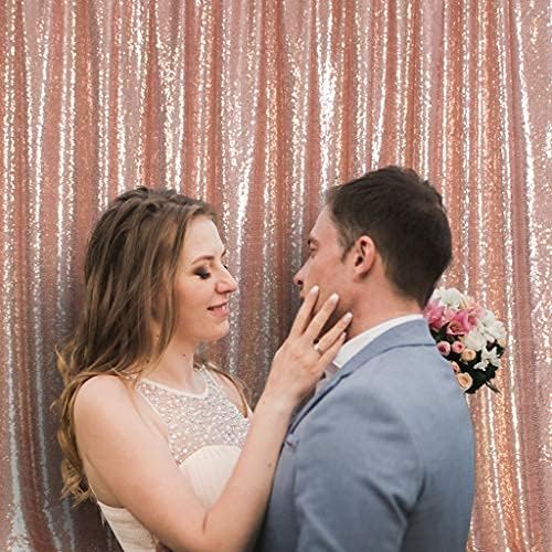Poise3EHome 8Ft x 8Ft Rose Gold Sequin Backdrop, Glitter Thick Satin Background Drapes, Sparkly Opaque Photography Curtain, Sequence Xmas Thanksgiving Backdrop for Wedding Party Festival Decor