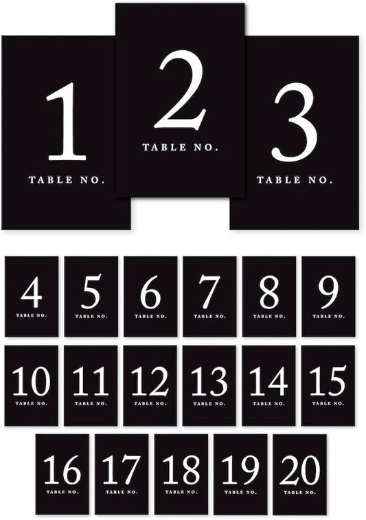 Andaz Press Table Numbers 1-20, Black, 4x6-Inch Single Side, 1-Set, For Weddings & Graduations