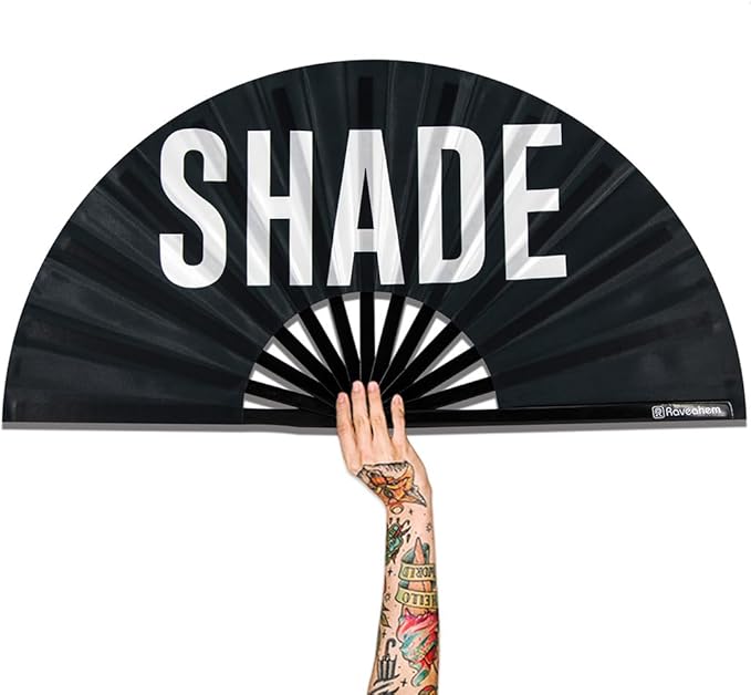UV Glow Rave Fan, Bamboo Folding Clack Hand Fans Foldable for Men Women, Boots on the Ground Poping Fan for EDM Festival Line Dance Decoration, (Shade Pattern, Large 13")
