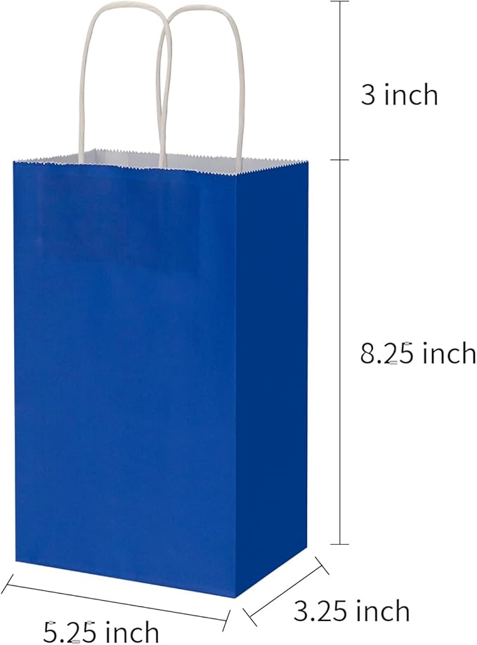 50 Pack 5.25x3.25x8.25 Inch Small Royal Blue Kraft Paper Bags with Handles Bulk, Toovip Gift Wrap Bags for Favors Grocery Retail Party Birthday Shopping Business Goody Craft Merchandise Take Out Sacks