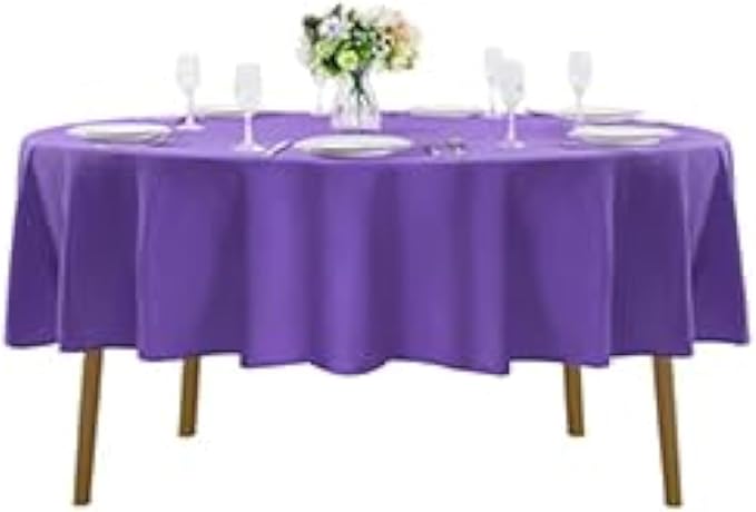 60 inch Round Tablecloth Washable Polyester Table Cloth Decorative Table Cover for Wedding Party Dining Banquet（60 inch,Purple）